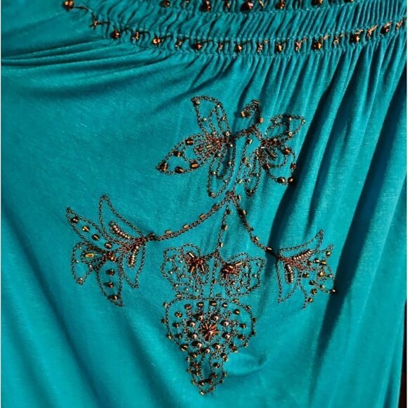 Urban Mango Deep Ocean Blue Comfy Boho Dressy Beaded Lounge Mini Dress, Size M - Picture 7 of 8